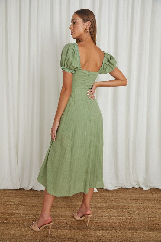 Puff Sleeved Tied Front Midi Dress One and Only Collective Inc