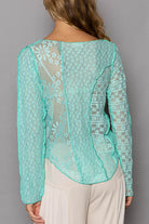 POL Exposed Seam Long Sleeve Lace Knit Top Trendsi