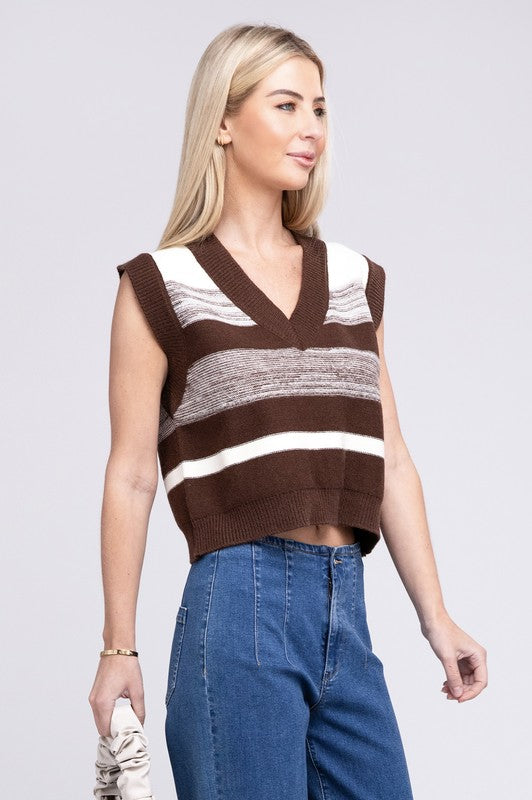 Striped Pattern Sweater Vest Nuvi Apparel