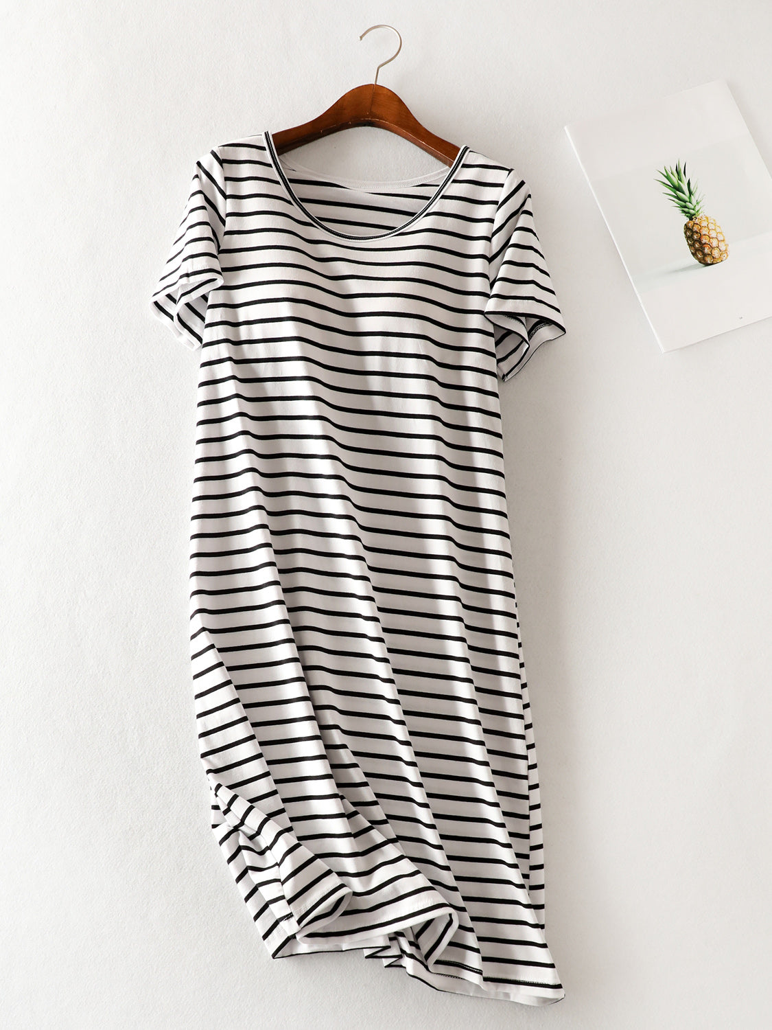 Striped Round Neck Short Sleeve Dress Trendsi