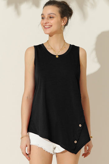 Ninexis Round Neck Button Side Tank Trendsi