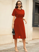 Round Neck Short Sleeve Midi Dress Trendsi