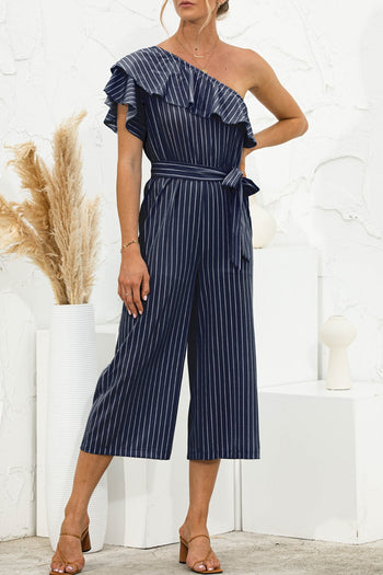 Ruffled Single Shoulder Tie Waist Jumpsuit Trendsi