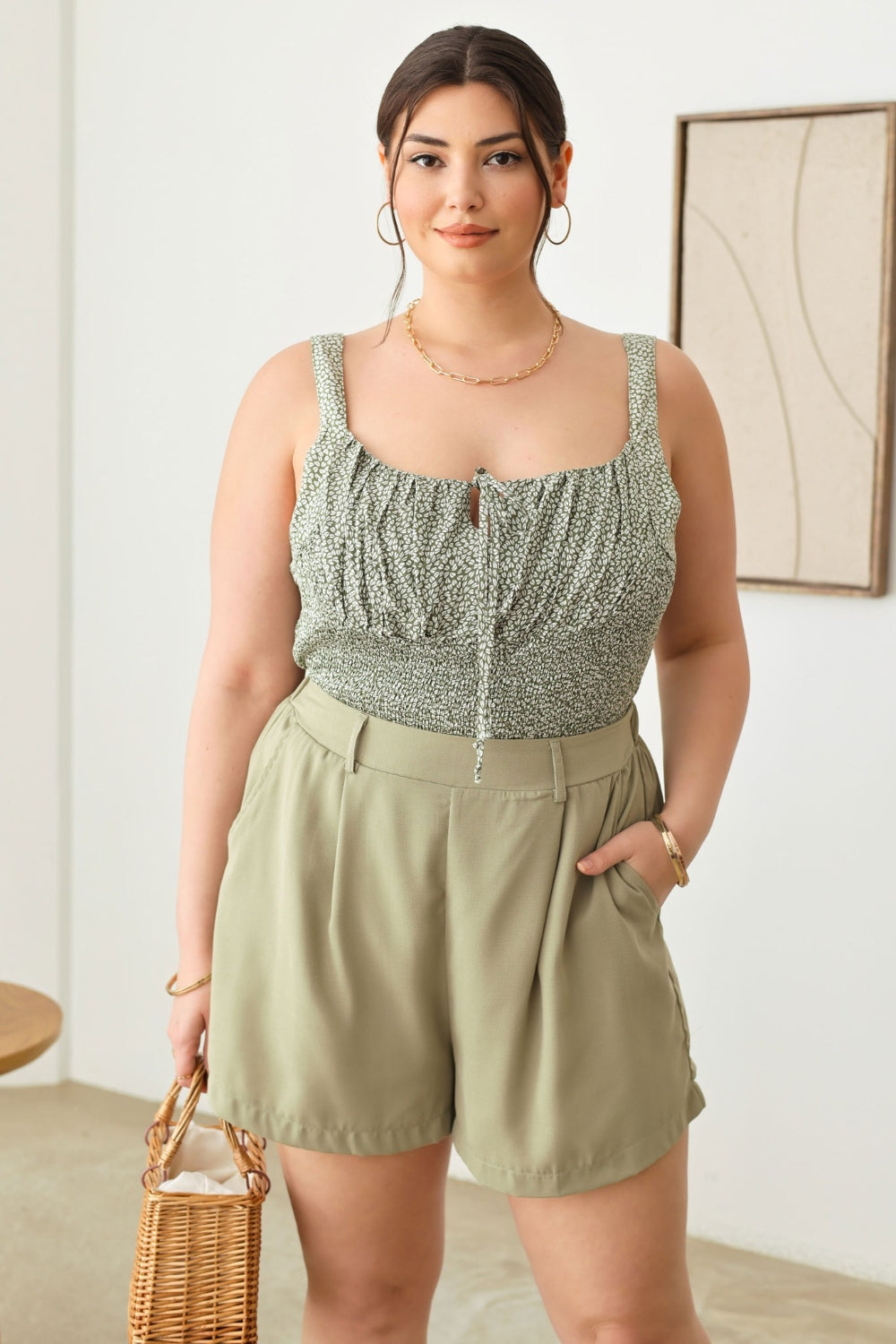 Zenobia Plus Size Half Elastic Waist Shorts with Pockets Zenobia