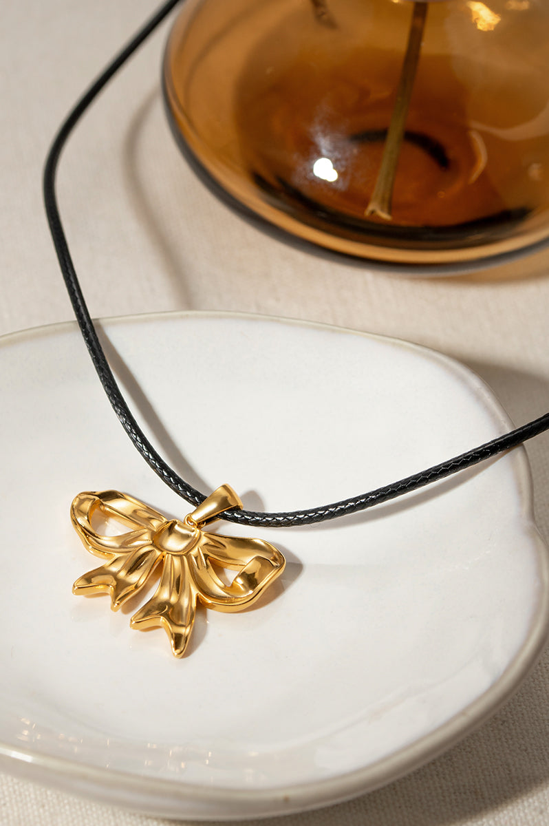 18K Gold-Plated Bow Pendant Necklace Casual Chic Boutique