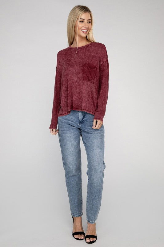 Washed Ribbed Dolman Sleeve Round Neck Top ZENANA