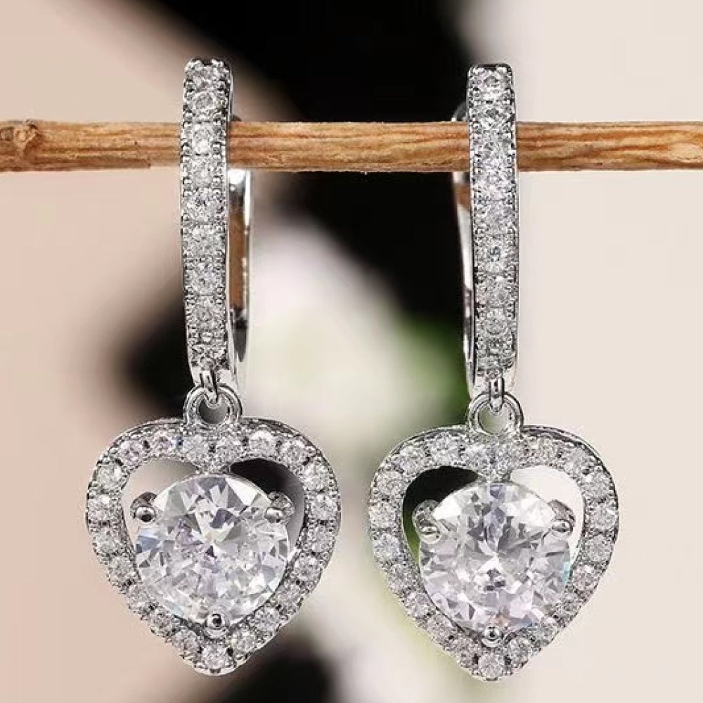 2 Carat Moissanite Platinum-Plated Heart Drop Earrings