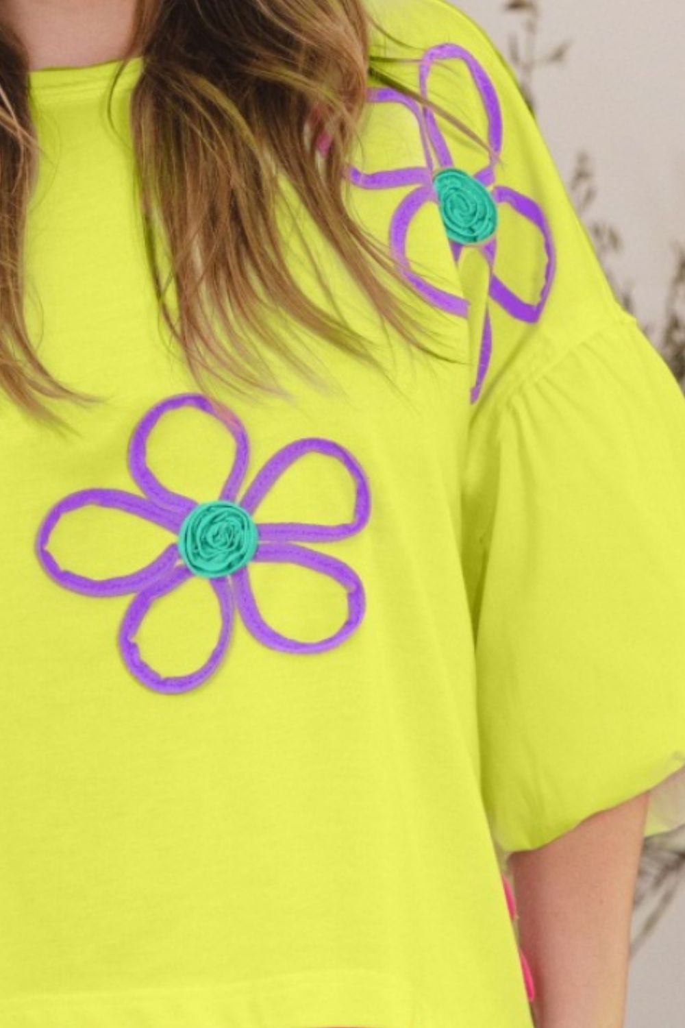 ODDI Full Size Flower Embroidery Detail T-Shirt Trendsi
