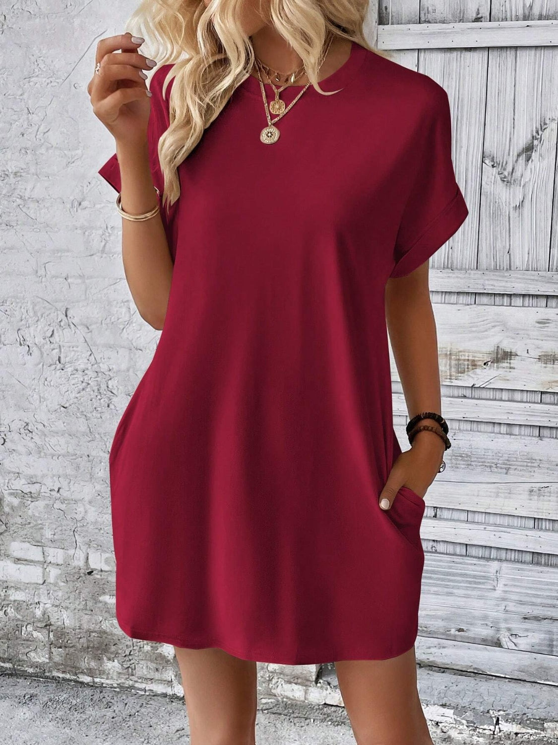 Round Neck Short Sleeve Mini Dress Trendsi