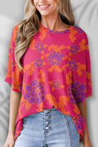 Printed Round Neck Half Sleeve T-Shirt Trendsi