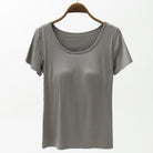 Round Neck Modal T-Shirt with Bra Trendsi