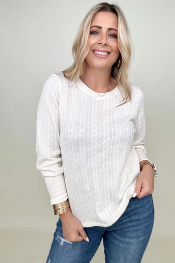 Hayden Long Sleeve Cable Knit Top Kiwidrop