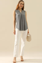 Ninexis Full Size Notched Sleeveless Top Trendsi