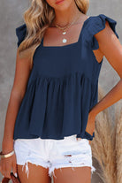 Ruffled Square Neck Cap Sleeve Blouse Casual Chic Boutique