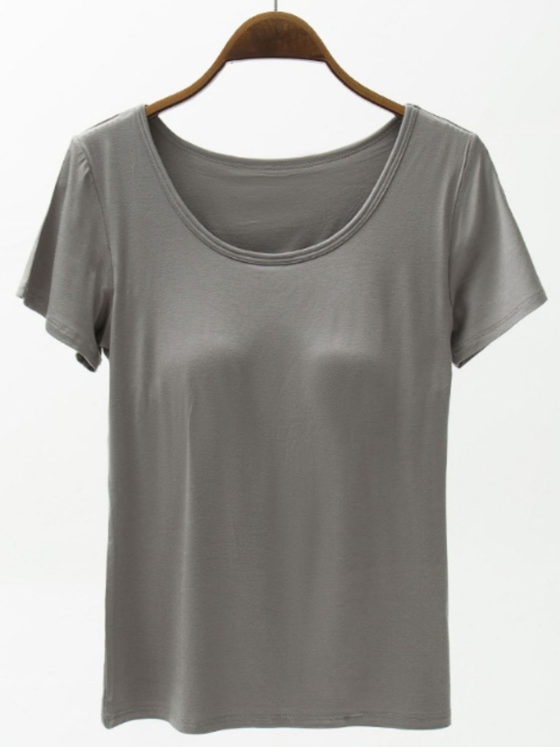 Round Neck Modal T-Shirt with Bra Trendsi