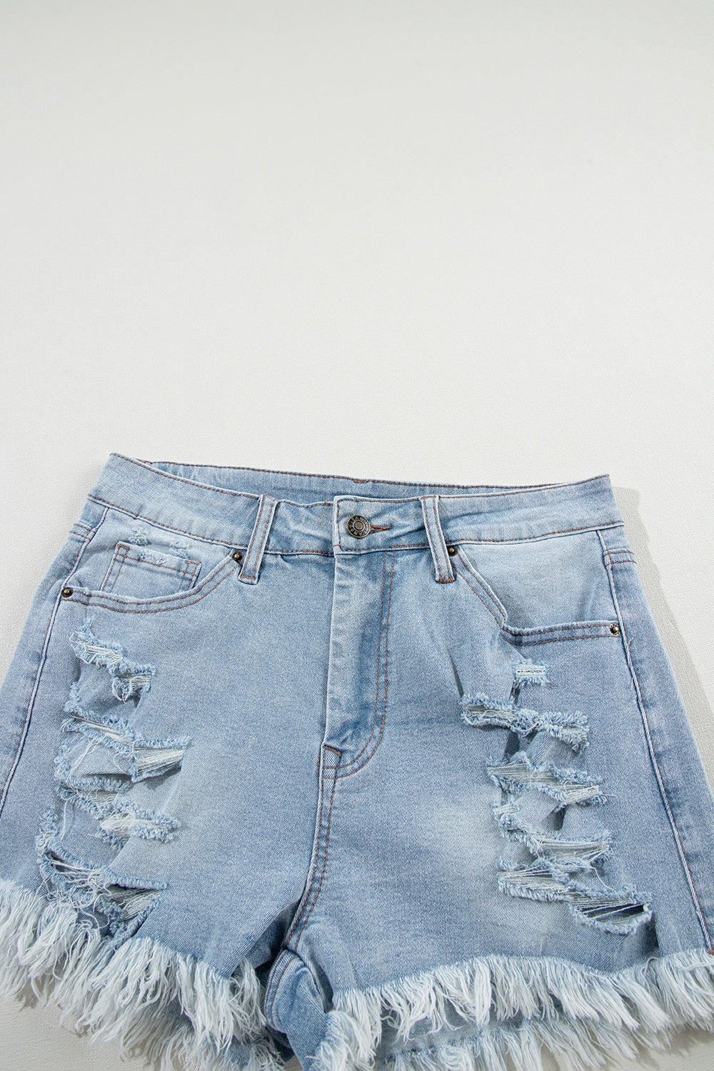 Distressed Raw Hem Denim Shorts Trendsi