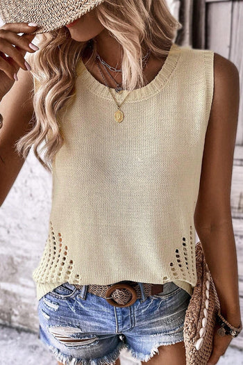 Openwork Round Neck Knit Vest Trendsi