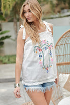 Embroidered Sleeveless Ruffle Tank Top Davi & Dani