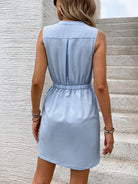 Tied Notched Sleeveless Mini Dress Trendsi
