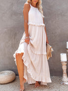 Ruffled Sleeveless Maxi Dress with Pockets Trendsi