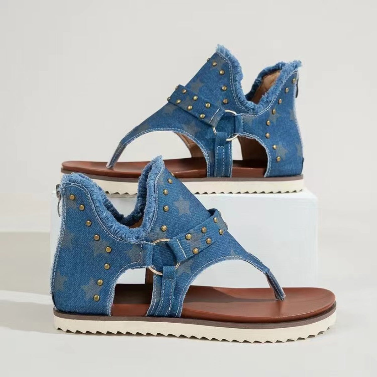 Studded Raw Hem Flat Sandals Casual Chic Boutique