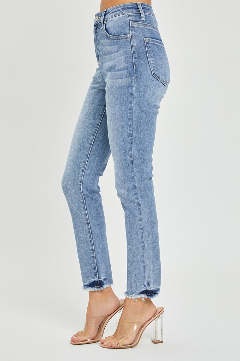 RISEN Full Size High Rise Frayed Hem Skinny Jeans Trendsi
