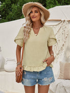 Ruffled Notched Petal Sleeve Blouse Trendsi