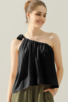 Ninexis One Shoulder Bow Tie Strap Satin Silk Top Trendsi