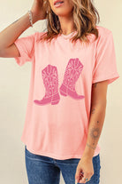 Boots Graphic Round Neck Short Sleeve T-Shirt Trendsi