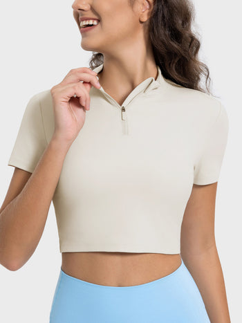 Quarter Zip Short Sleeve Active T-Shirt Trendsi