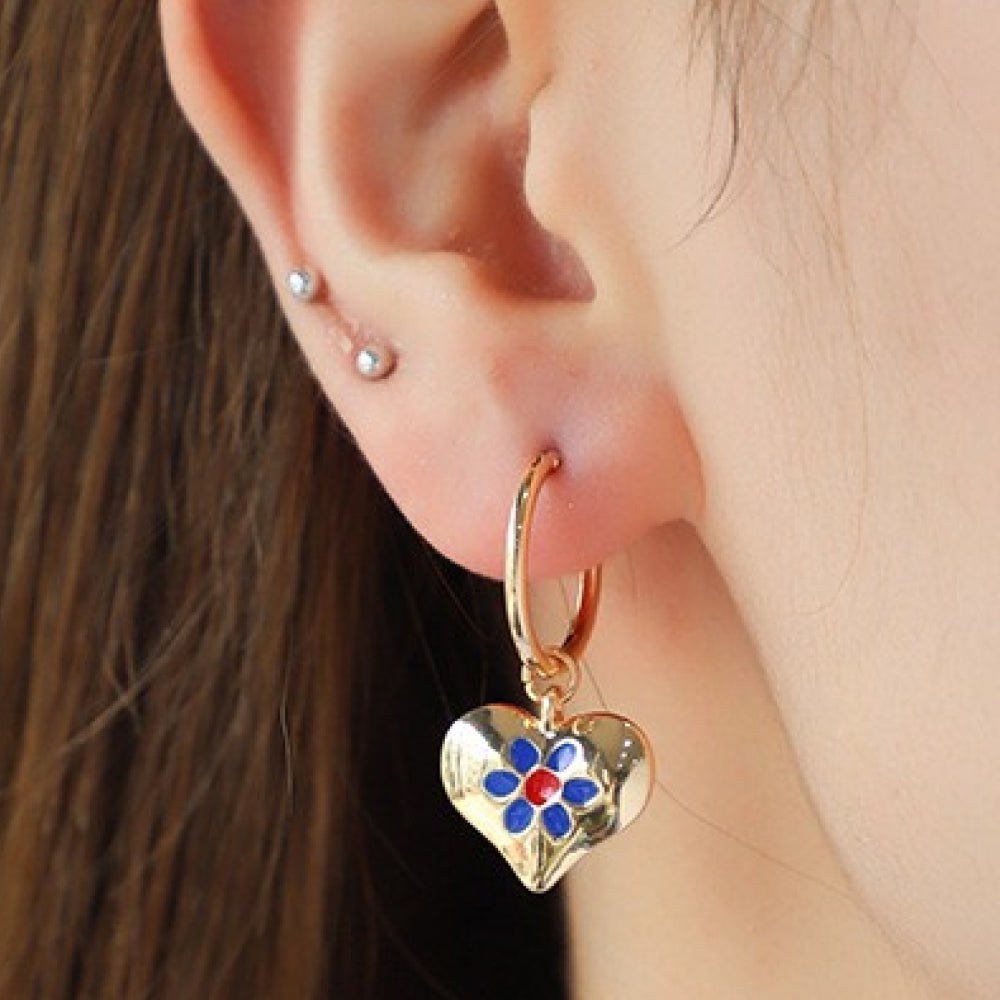Contrast Copper Heart Drop Earrings