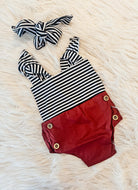 Wine Sailor Button Romper RTS AJC Wholesale