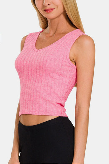 Zenana Ribbed Cropped Tank Trendsi