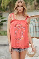 Embroidered Sleeveless Ruffle Tank Top Davi & Dani