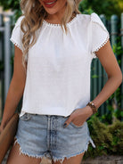 Round Neck Petal Sleeve Blouse Trendsi