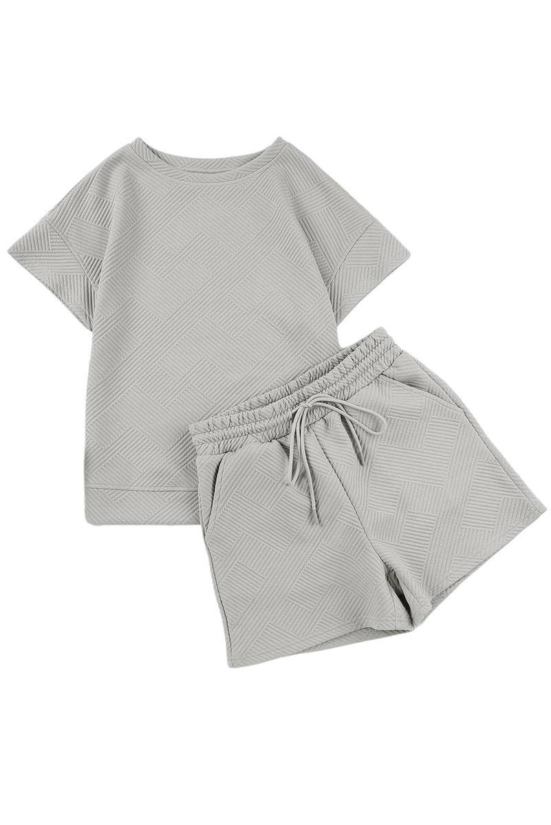 Timeless Textured Crewneck Top and Drawstring Shorts Set Kiwidrop