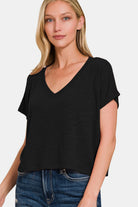 Zenana V-Neck Short Sleeve Crop T-Shirt Trendsi