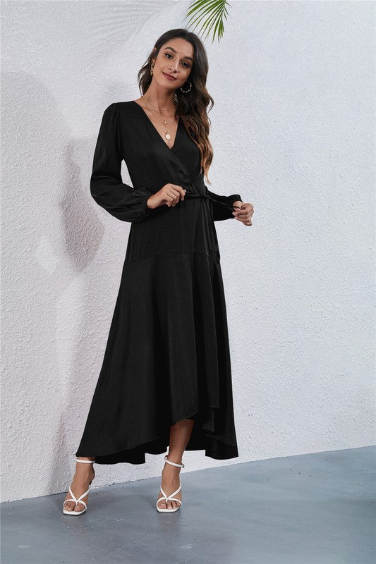 Women's V Neck Long Sleeve Maxi Dress Annva USA