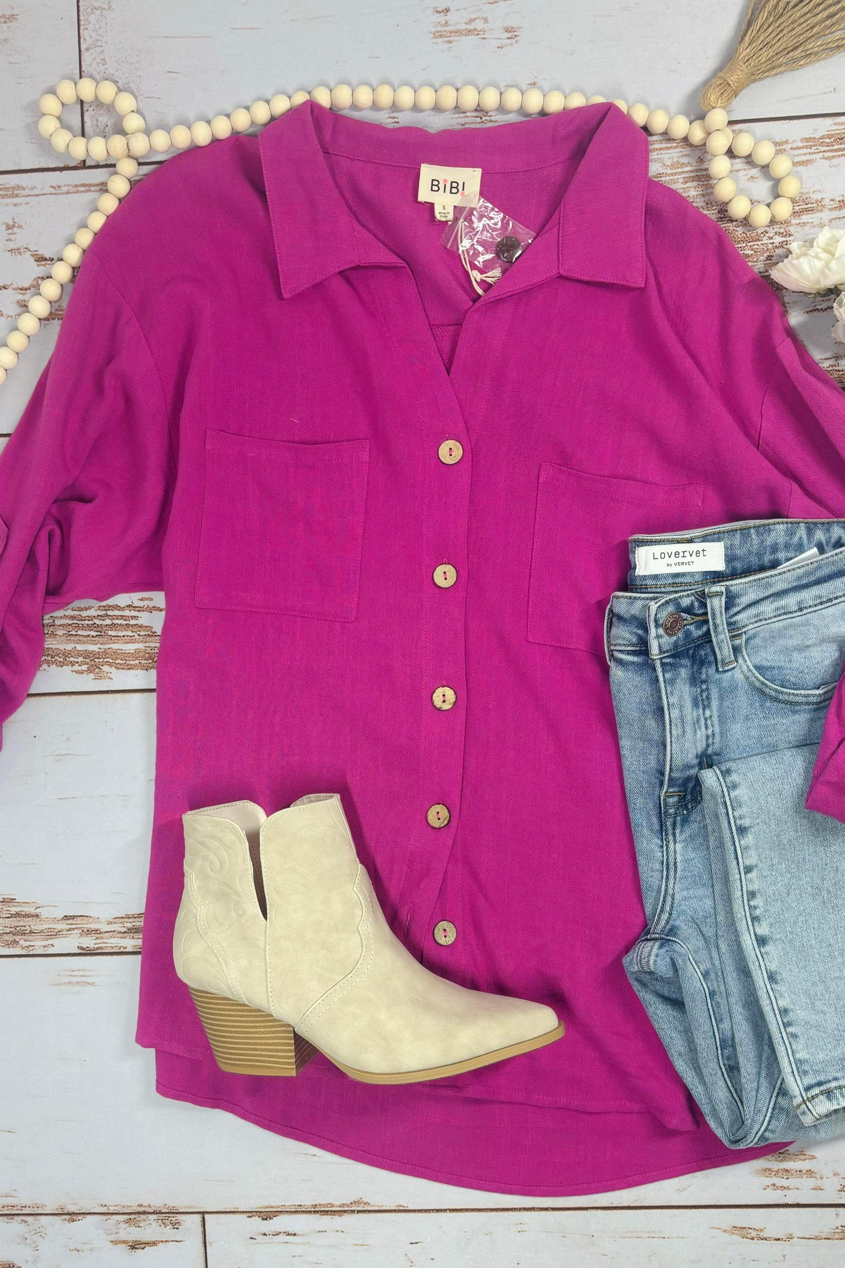 Madelyn Magenta Button Up Bliss Dropship