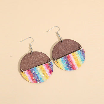 Sequin Wooden Round Dangle Earrings Trendsi