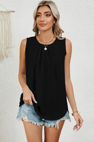 Ruched Round Neck Tank Casual Chic Boutique