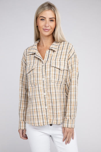 Plaid Pattern Tweed Shacket Nuvi Apparel