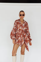 Leaves Print Puff Sleeved Romper One and Only Collective Inc