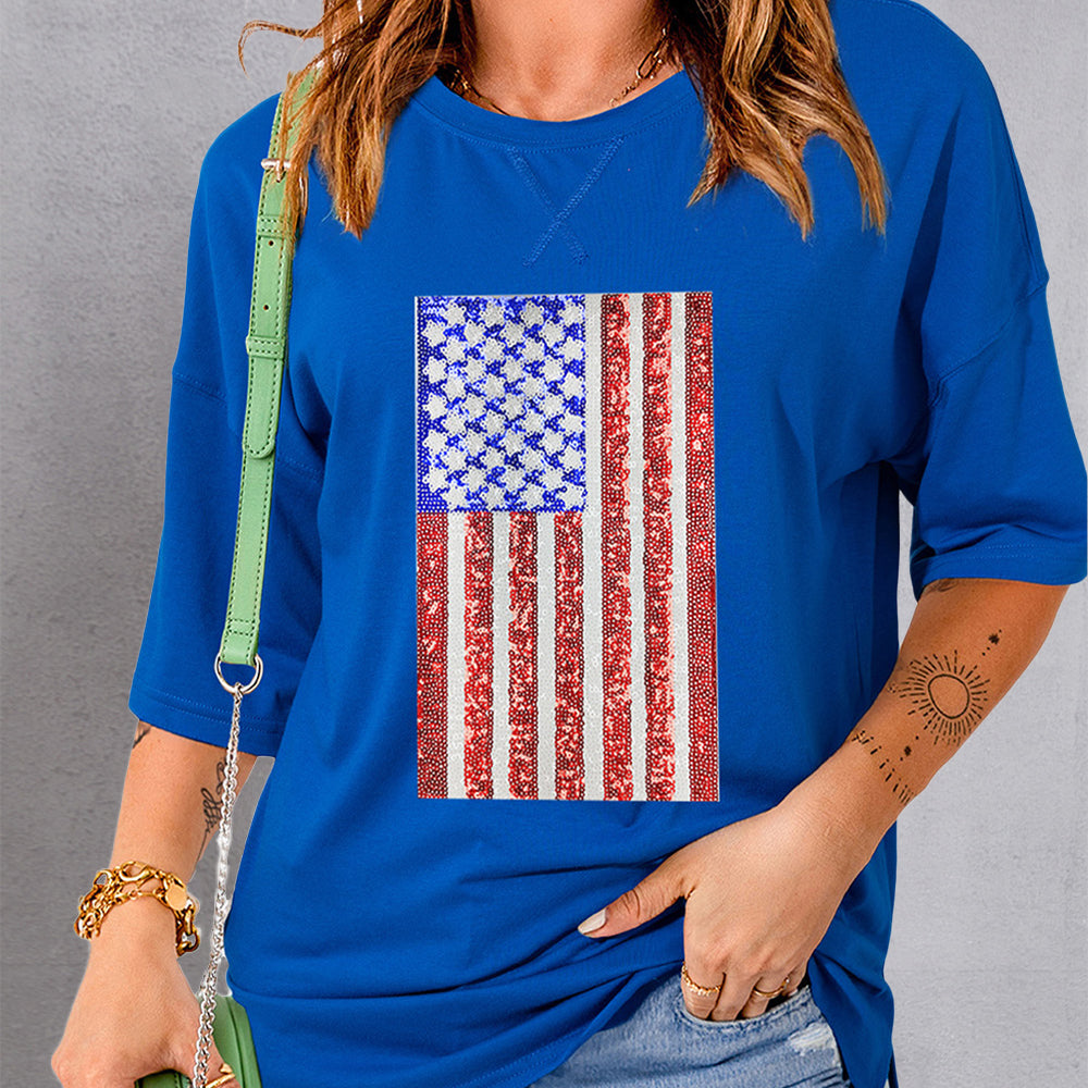 US Flag Round Neck Half Sleeve T-Shirt