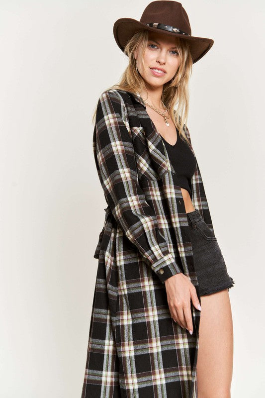 PLAID PRINT COLLAR LONG SHIRT DRESS PLUS Jade By Jane