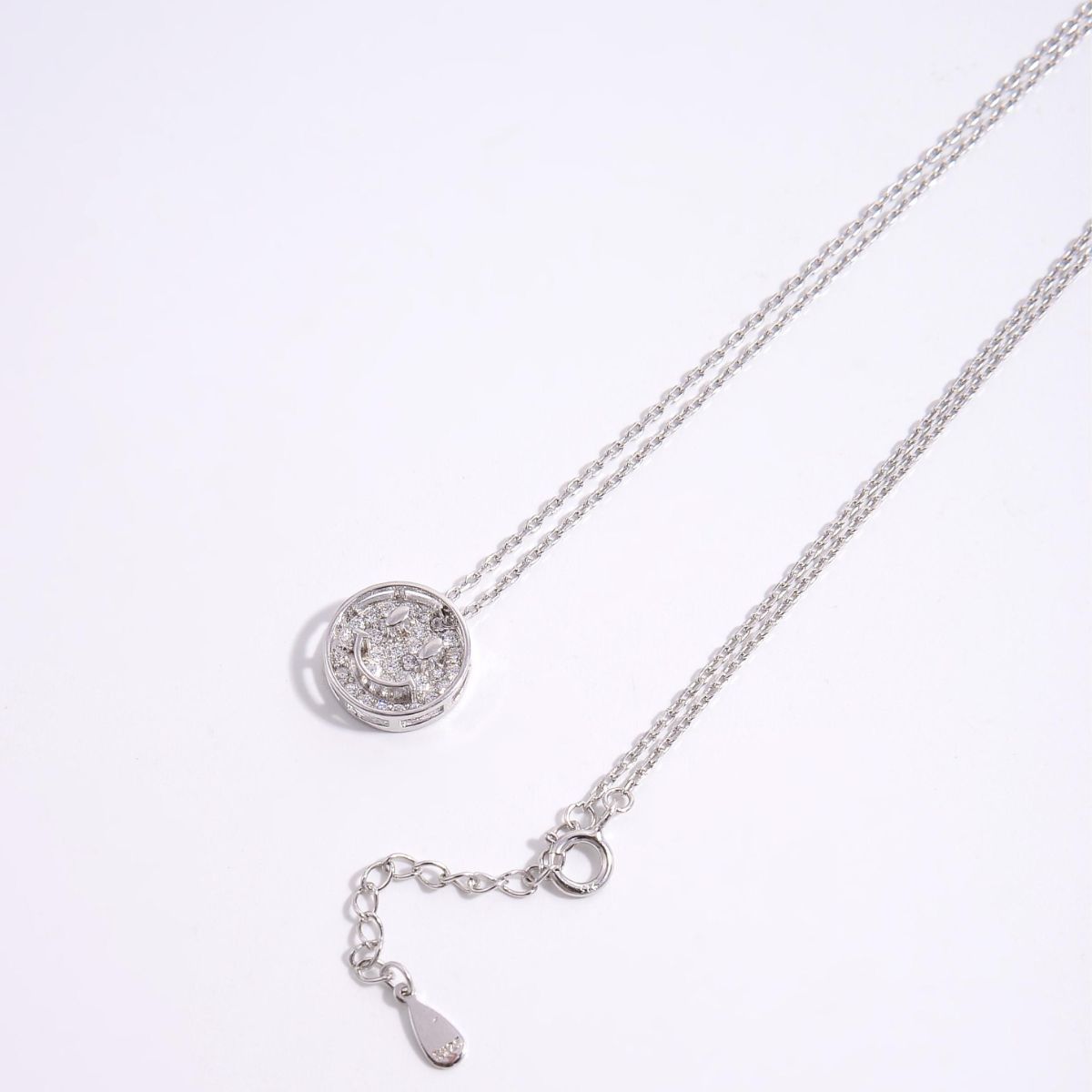 925 Sterling Silver Zircon Smiley Face Necklace Casual Chic Boutique