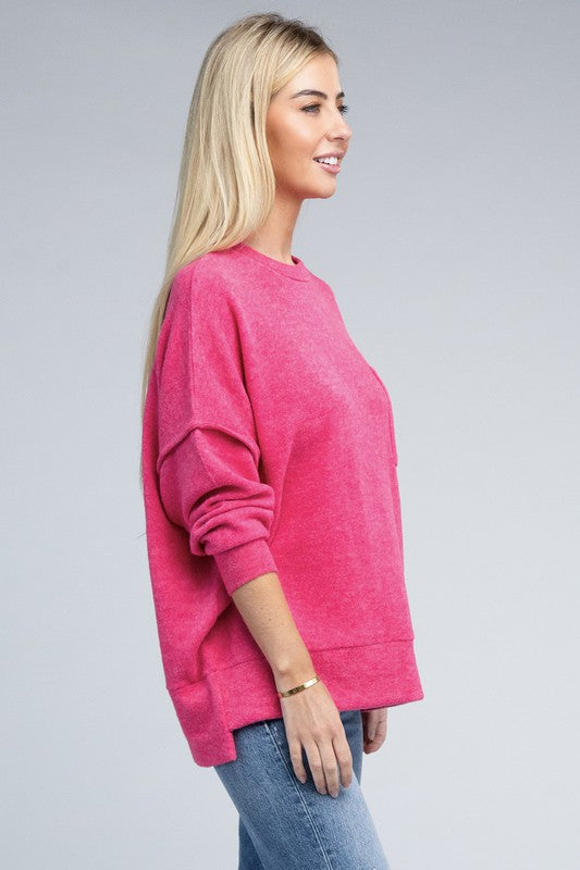 Brushed Melange Drop Shoulder Oversized Sweater ZENANA