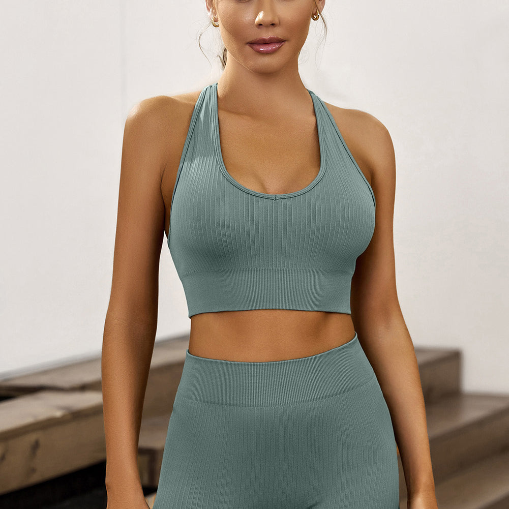 Ribbed Round Neck Wide Strap Active Tank
