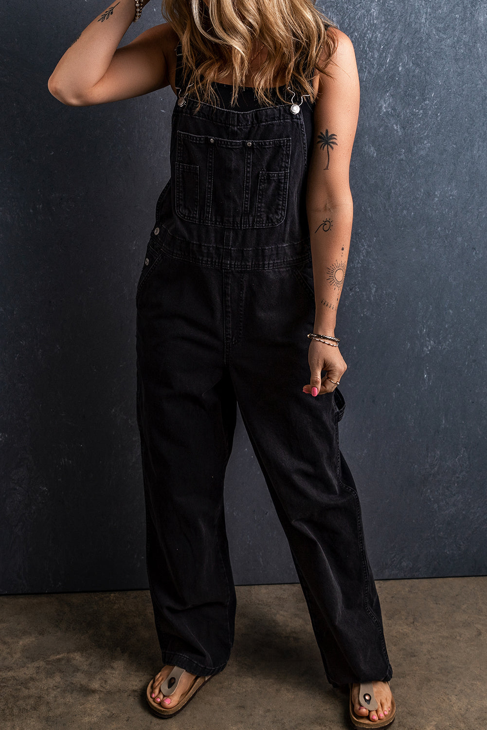 Pocketed Straight Denim Overalls Trendsi