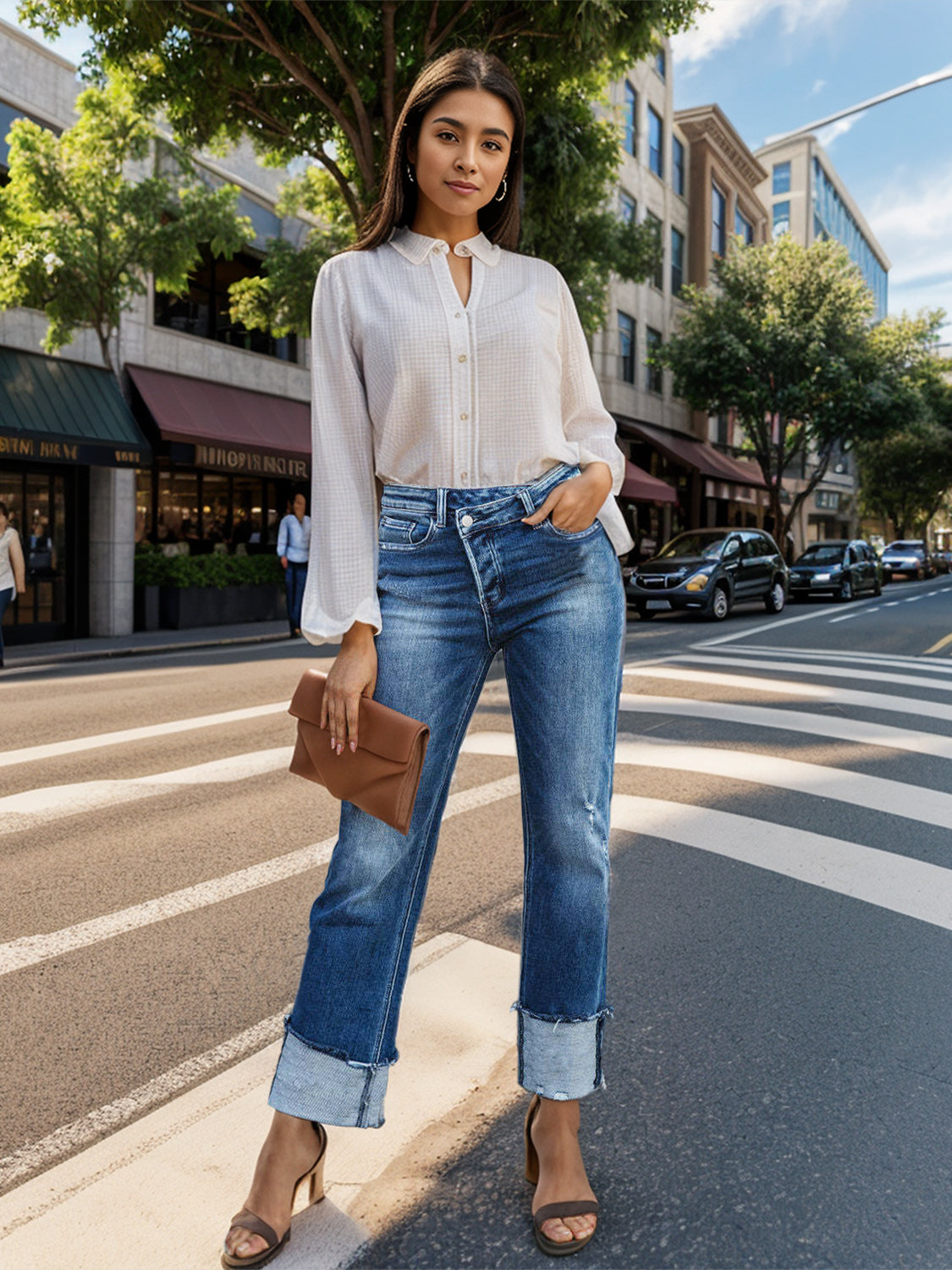 Mid-Rise Waist Jeans with Pockets Trendsi